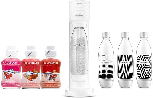 SodaStream Gaia White + Lahev TriPack + MALINA, JAHODA, ZAHRADNÍ OVOCE