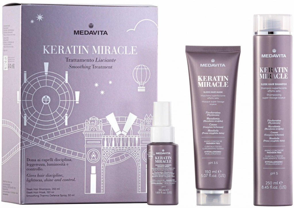 MedaVita Keratin Miracle šampón 250 ml + maska na vlasy 150 l + sprej na vlasy 50 ml dárková sada