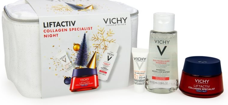 Vichy Liftactiv zpevňující noční krém proti vráskám 50 ml + minerální micelární voda pro citlivou pleť 100 ml + fluid proti stárnutí pleti SPF 50+ 3 ml