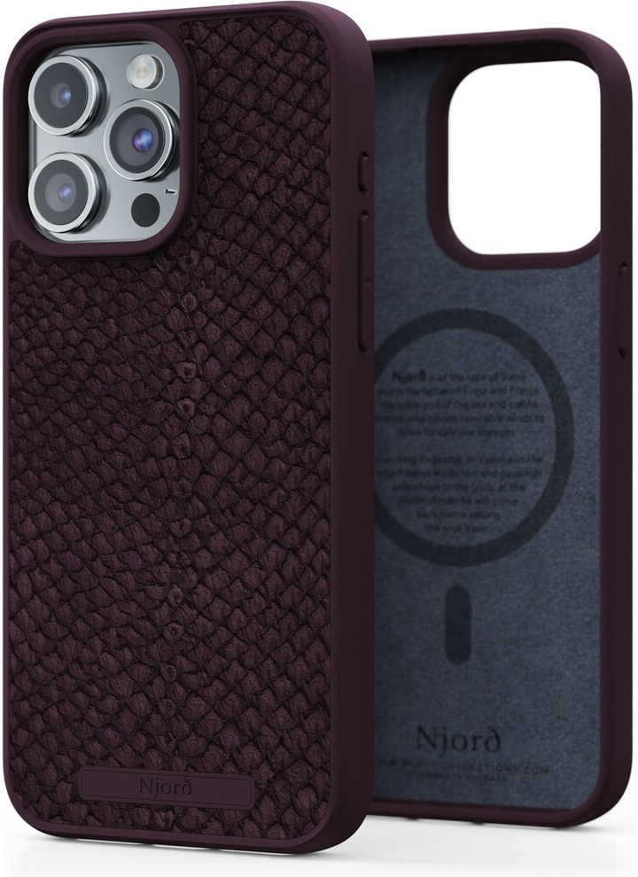 Pouzdro NJORD Salmon Leather Magsafe iPhone 15 Pro Max vínové