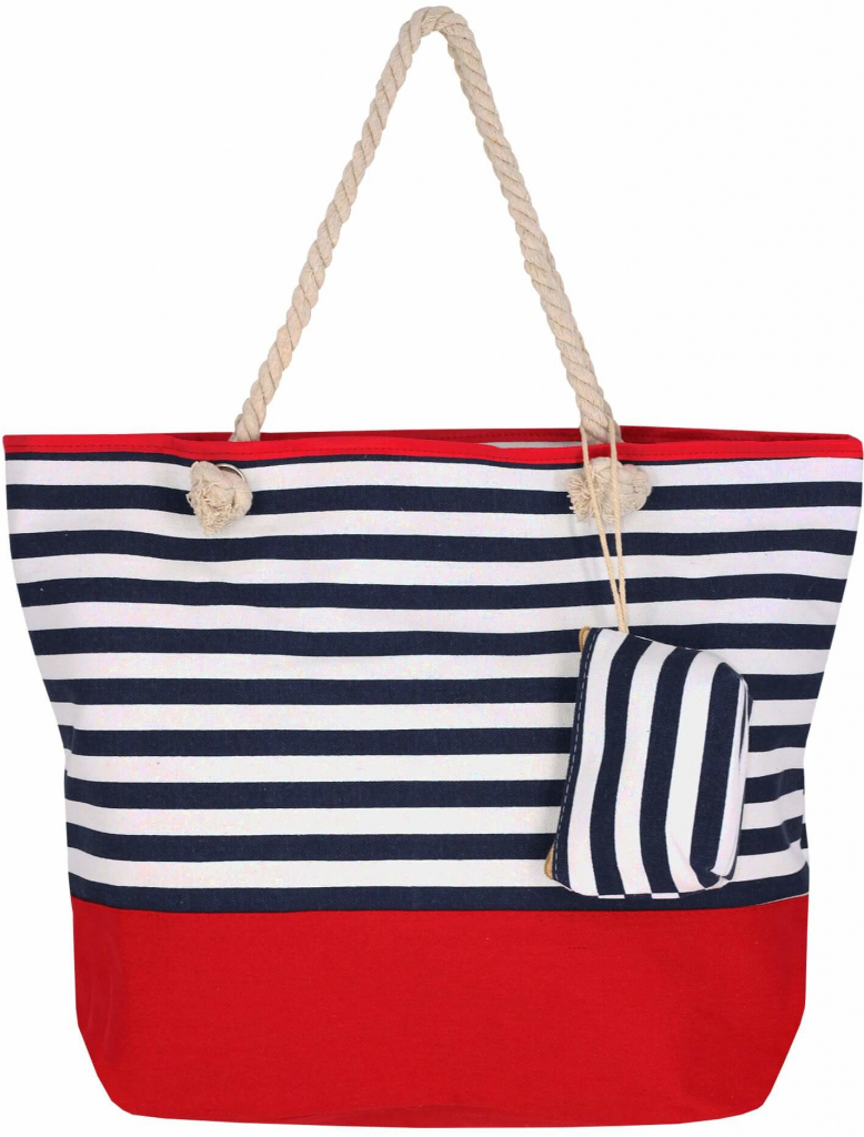 Agnes pruhovaná plážová taška s kapsičkou červená