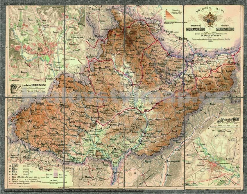 Morava a Slezsko nástěnná historická mapa laminovaná mapa s 2