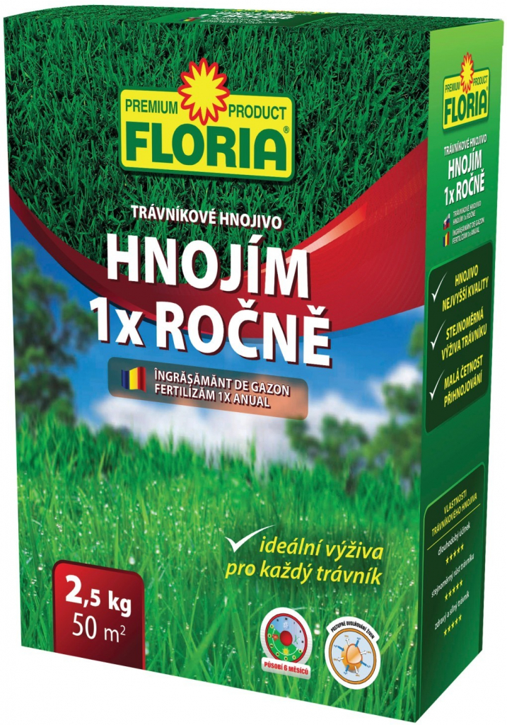 Agro FLORIA Trávníkové hnojivo HNOJÍM 1x ROČNĚ 2,5 kg