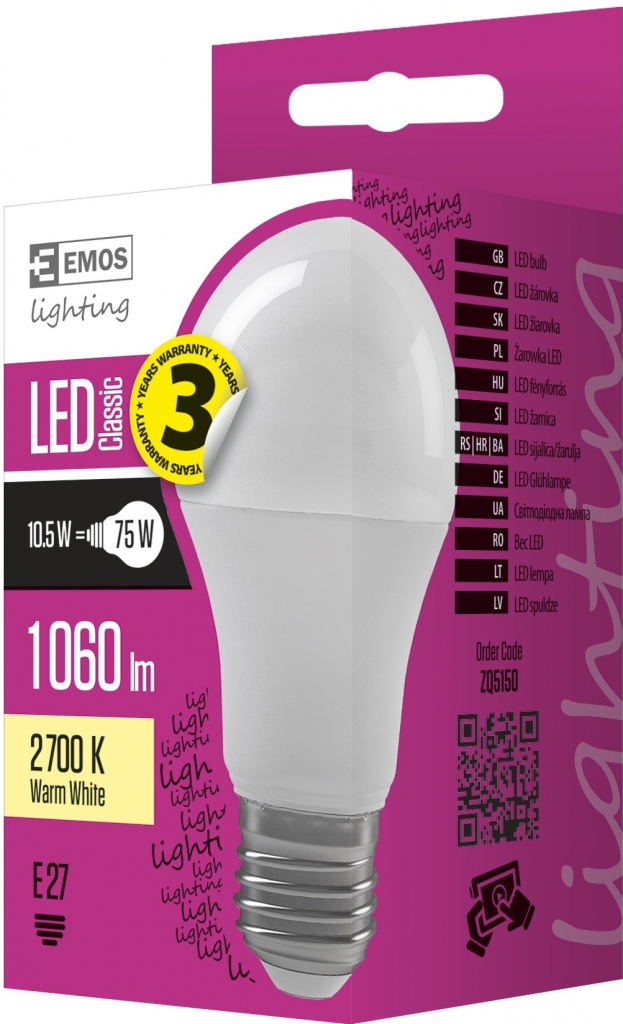 Emos LED žárovka Classic A60 10,5W E27 teplá bílá