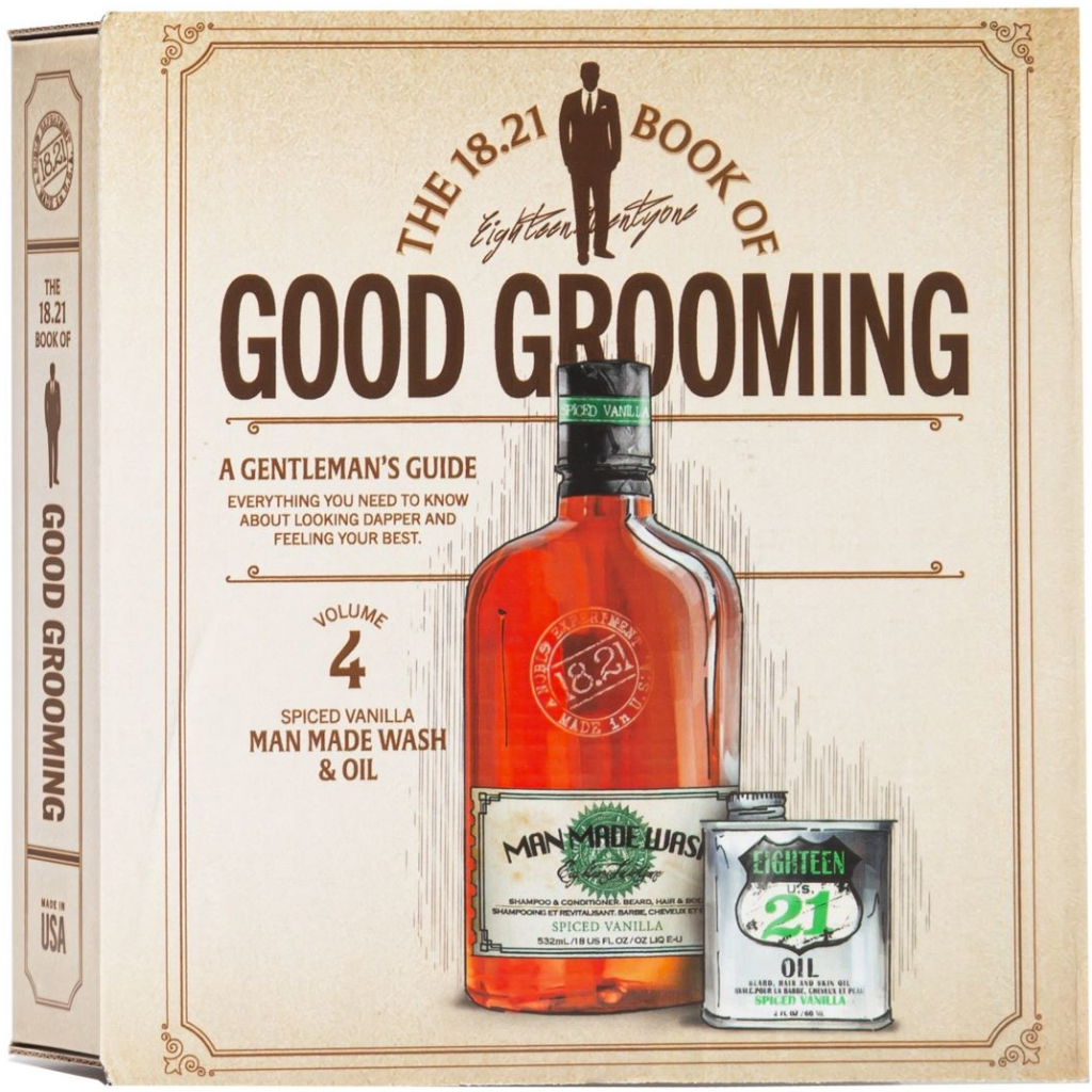 18.21 Man Made Book of Good Grooming mycí gel na tělo a vlasy 532 ml + olej na pleť, vlasy a vousy 60 ml dárková sada