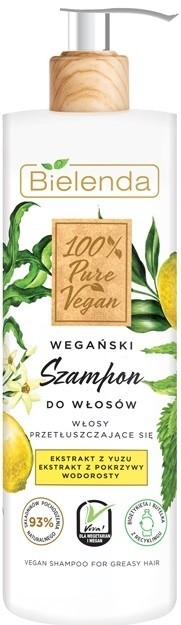 Bielenda 100% Pure Vegan Yuzu + Kopřiva šampon na normální až mastné vlasy 400 g