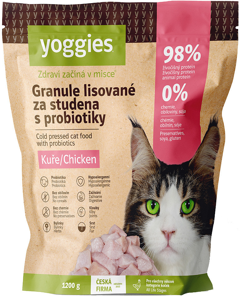 Yoggies Granule pro kočky s kuřecím masem lisované za studena s probiotiky 1,2 kg
