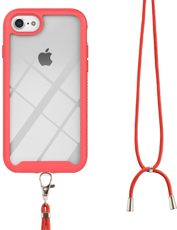 Pouzdro AppleMix Apple iPhone 6 / 6S / 7 / 8 / SE (2020) / SE (2022) - odolný - šňůrka - plastový / gumový - červené