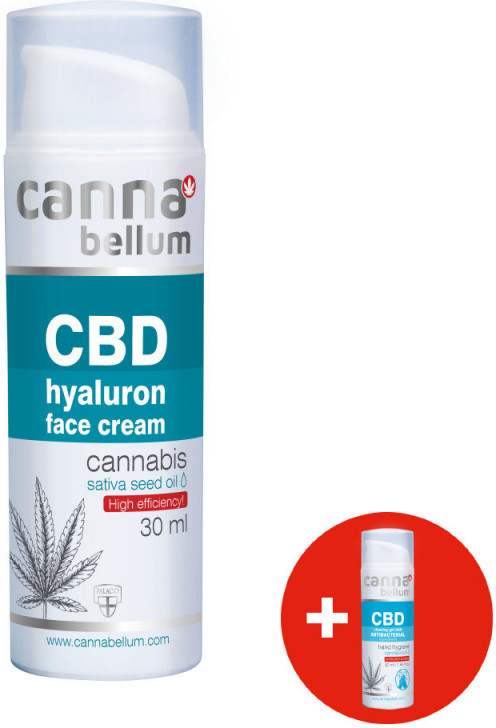 Cannabellum CBD pleťový krém s kyselinou hyaluronovou 30 ml + CBD čistící gel na ruce 50 ml dárková sada