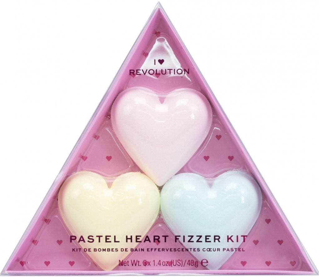 I Heart Revolution Fizzer Kit Passion Fruit barevné šumivé tablety do koupele 40 g + Lemon barevné šumivé tablety do koupele 40 g + Strawberry barevné šumivé tablety do koupele 40 g