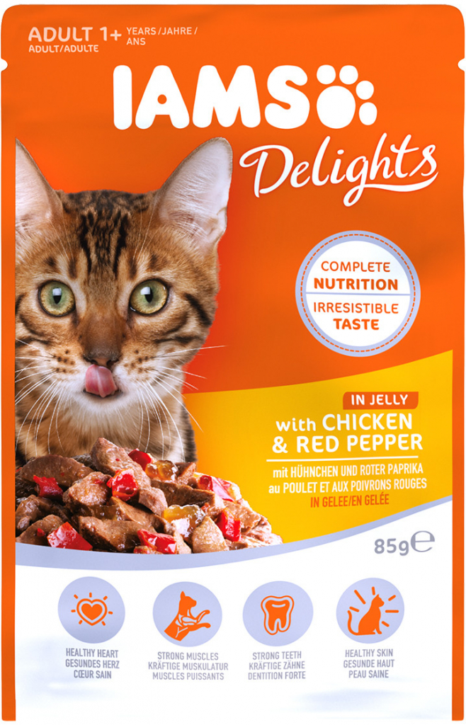 Iams Cat delights chicken & red pepper jelly 85 g