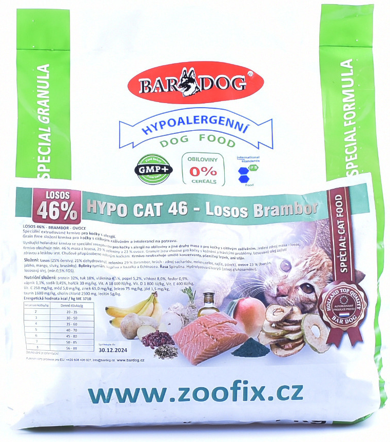 Bardog Hypoalergenní Hypo Cat 46 Losos Brambor 32/18 4 kg