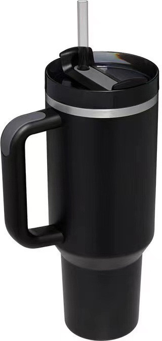 Zkaka 40 oz hrnek s uchem Cafe Insulated Mug Straw Hrnek z nerezové oceli na kávu v autě černá 1200 ml