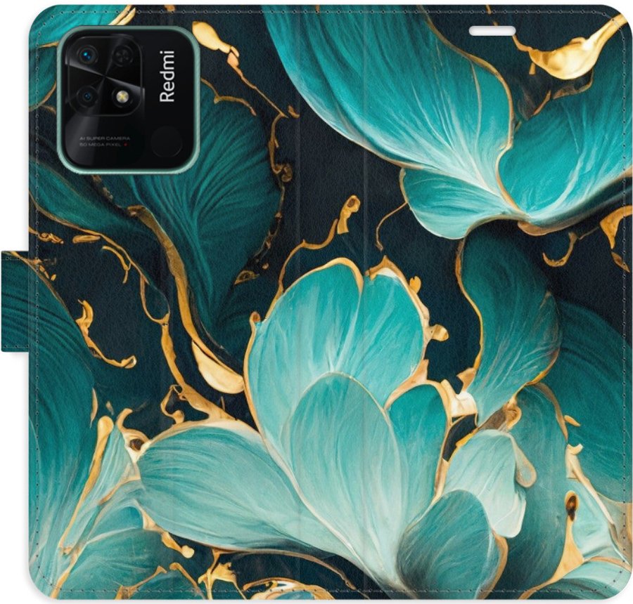 Pouzdro iSaprio Flip s kapsičkami na karty - Blue Flowers 02 Xiaomi Redmi 10C