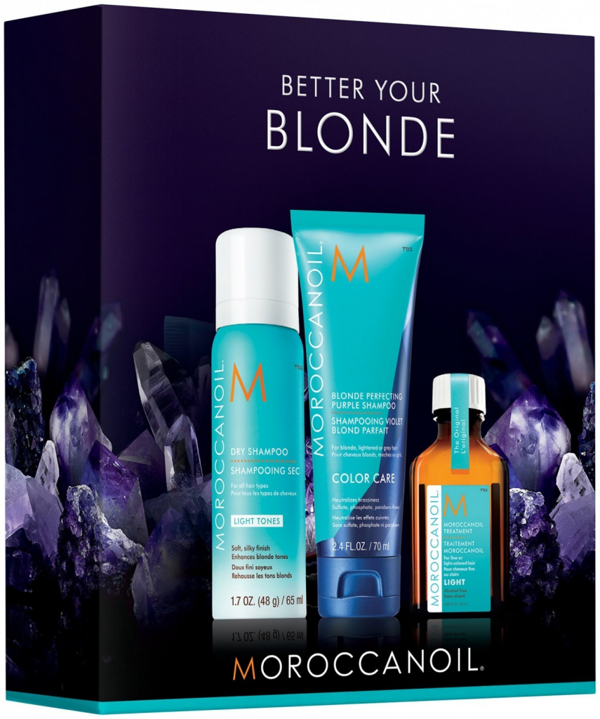 Moroccanoil Better Your Blonde šampon 70 ml + suchý šampon 65 ml + olej 25 ml dárková sada