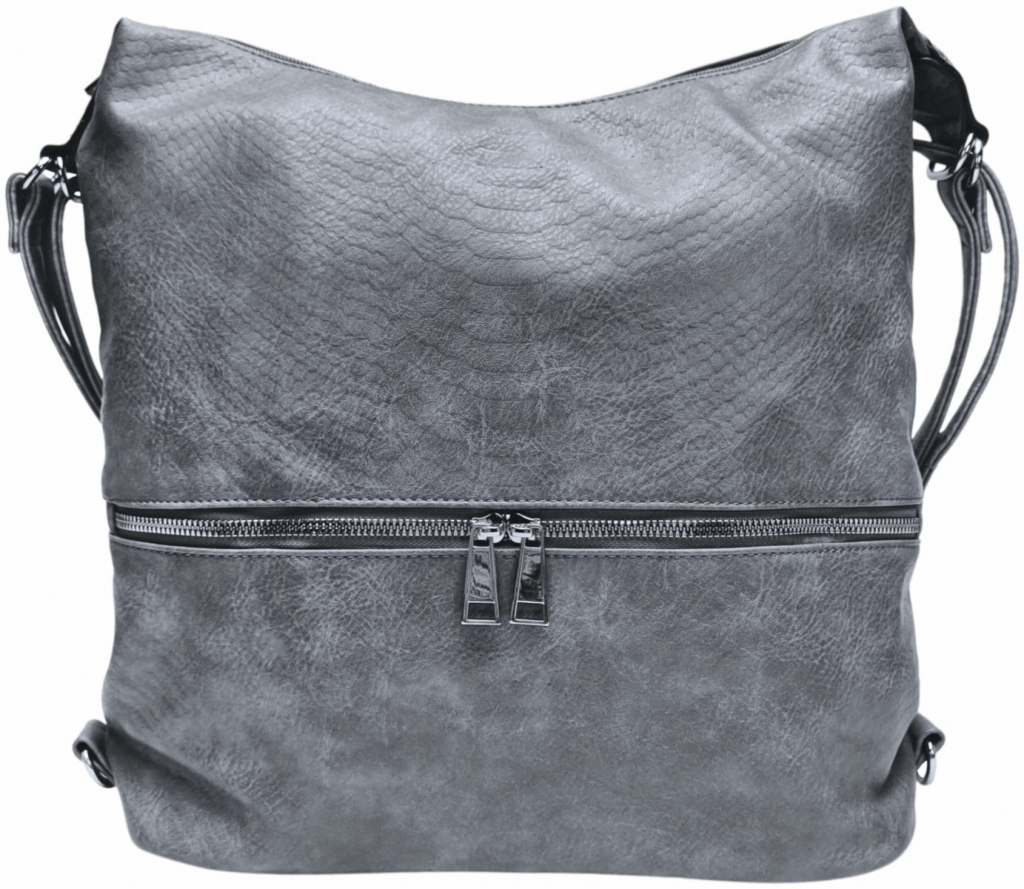Moderní středně šedý kabelko-batoh z eko kůže