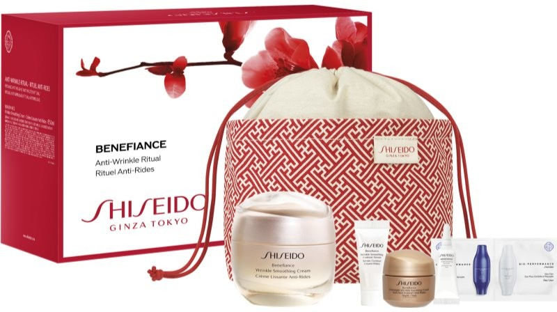 Shiseido Benefiance denní a noční krém proti vráskám pro všechny typy pleti 50 ml + sérum proti vráskám 5 ml + zpevňující noční krém proti vráskám 15 ml + oční krém proti otokům a vráskám