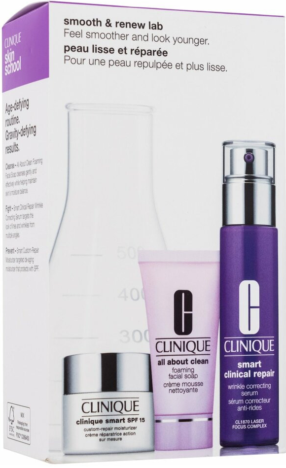 Clinique Smooth & Renew Lab pleťové sérum 30 ml + pleťový krém 15 ml + pleťové mýdlo 30 ml dárková sada