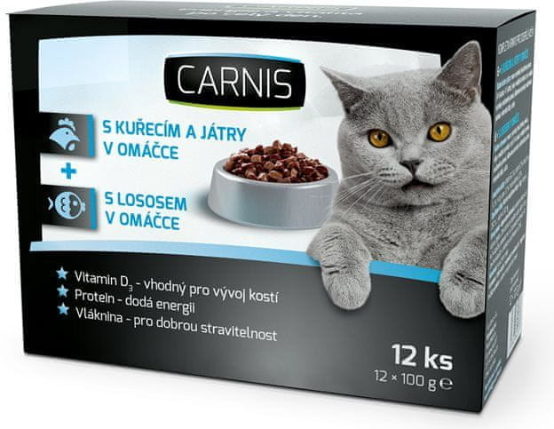 Carnis pro kočky příchuť hovězí drůbeží játra zvěřina 12 x 100 g