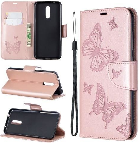 Pouzdro Butterfly PU kožené peněženkové Nokia 3.2 - růžovozlaté