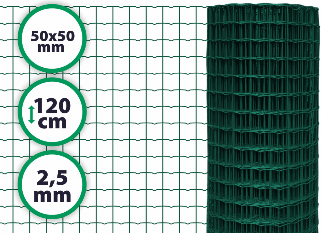 Svařované pletivo Heavy – výška 120 cm, drát 2,5 mm, oko 50x50 mm