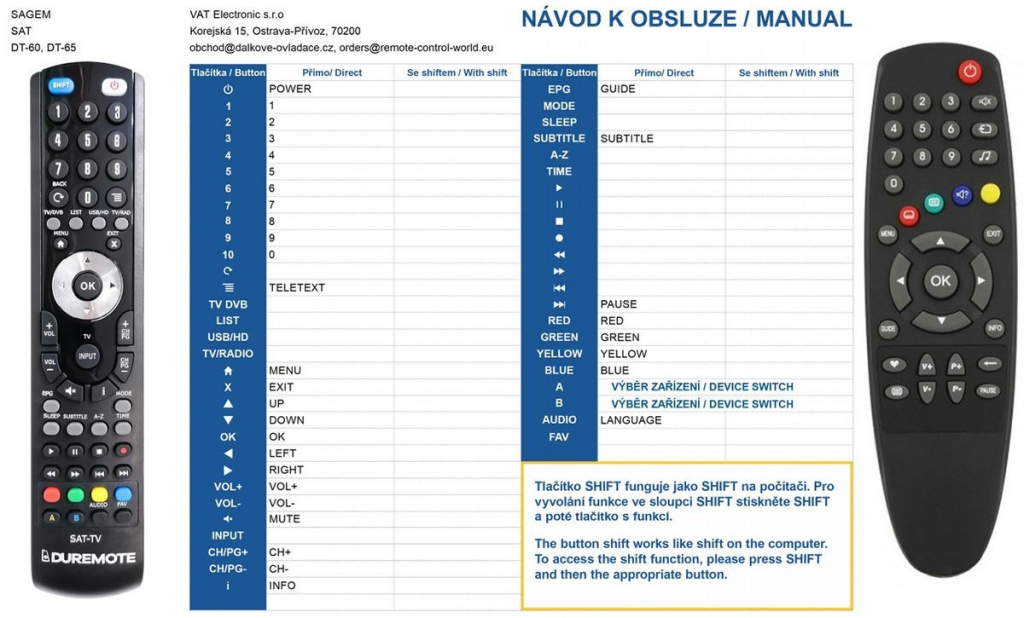 Dálkový ovladač General Dyon Sagem DT-60