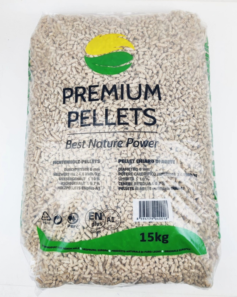 OBI Premium Pellets topné smrkové pelety Enplus A1 pr. 6 mm 15 kg