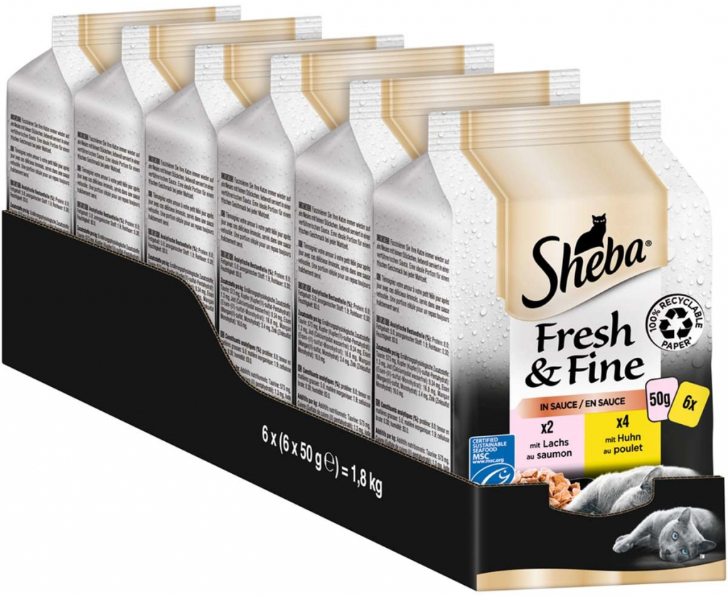 Sheba Fresh & Fine Kuřecí a Losos ve šťávě 6 x 50 g
