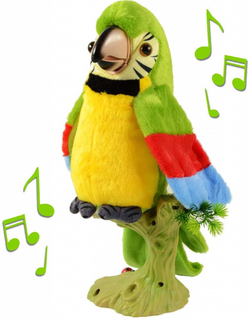 FunPlay 155685 Mluvící papoušek se stojanem 23 cm zelený