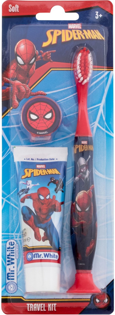 Marvel Spiderman zubní pasta Spiderman 25 ml + zubní kartáček Spiderman 1 ks + kryt na zubní kartáček Spiderman 1 ks dárková sada