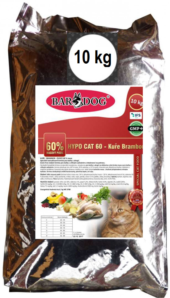 Bardog Hypo Cat 60 Kuře Brambor 32/16 10 kg