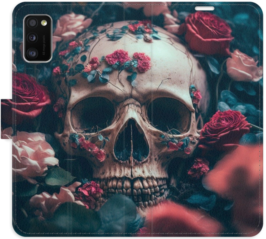 Pouzdro iSaprio Flip s kapsičkami na karty - Skull in Roses 02 Samsung Galaxy A41