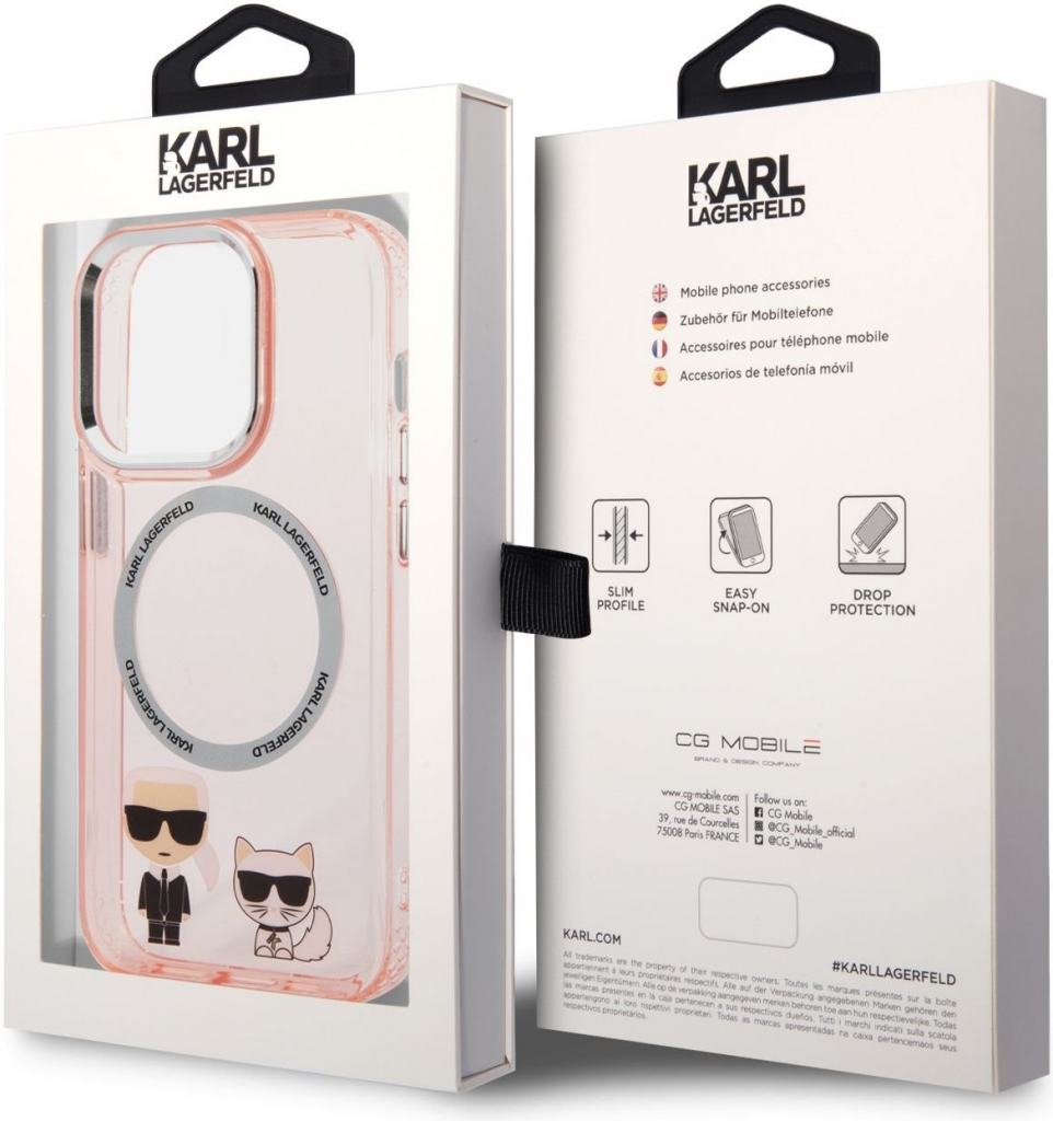 Pouzdro Karl Lagerfeld MagSafe Kompatibilní Karl and Choupette iPhone 14 Pro růžové