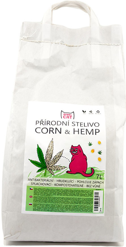 Rebel Cat přírodní hrudkující Corn & Hemp 7 l