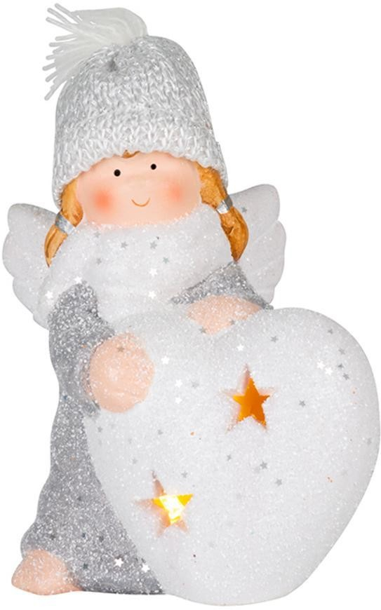MagicHome Vánoční figurka Anděl se srdcem LED terakota 12x10x15 cm