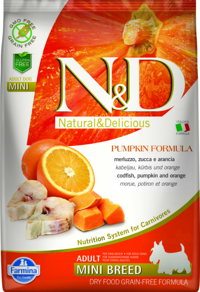 N&D Pumpkin Dog Adult Mini Grain Free Codfish & Orange 7 kg