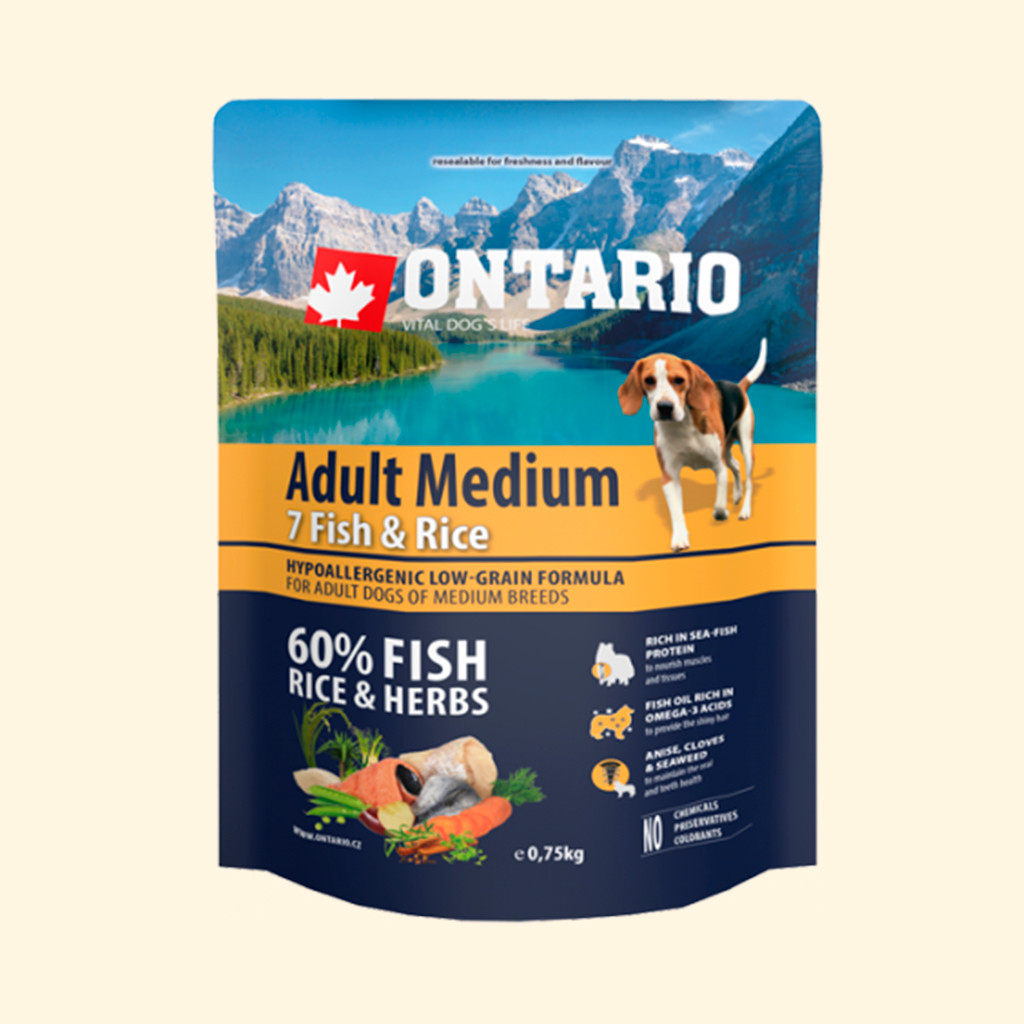 Ontario Adult Medium 7 Fish & Rice 0,75 kg