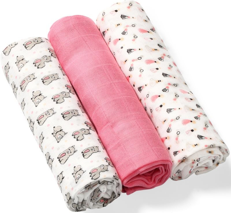 BabyOno Take Care Natural Diapers látkové 70 x 70 cm Pink 3 ks