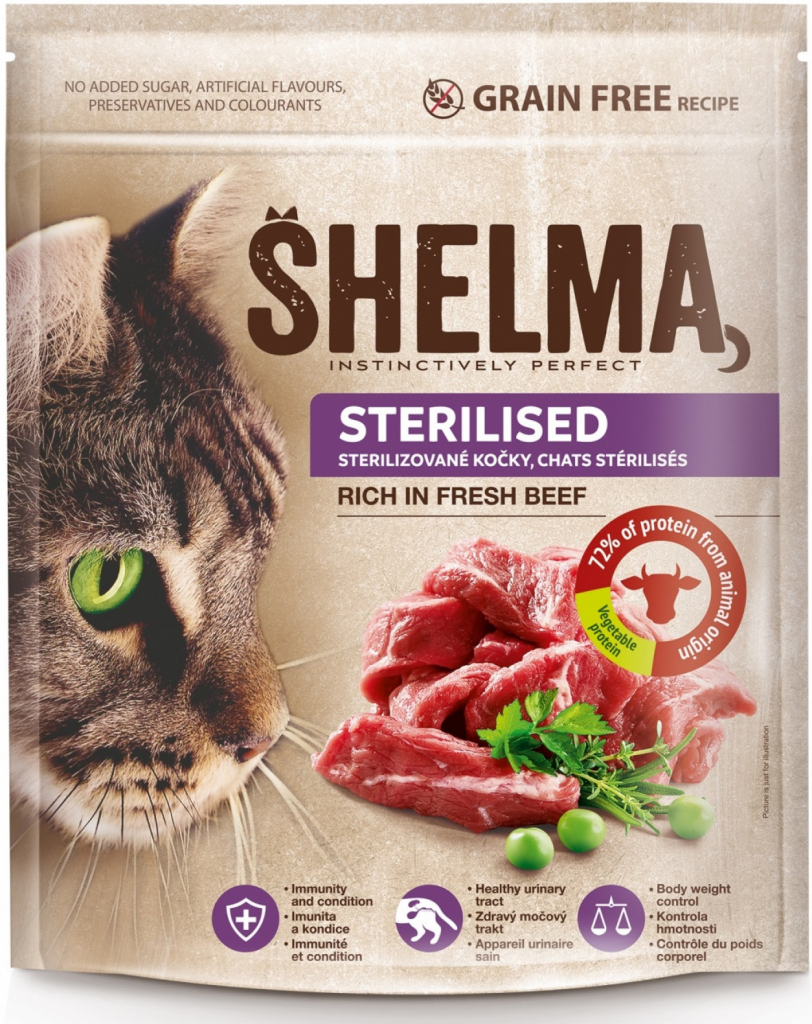 Shelma bezobilné STERILLE granule s hovězím pro dospělé kočky 750 g