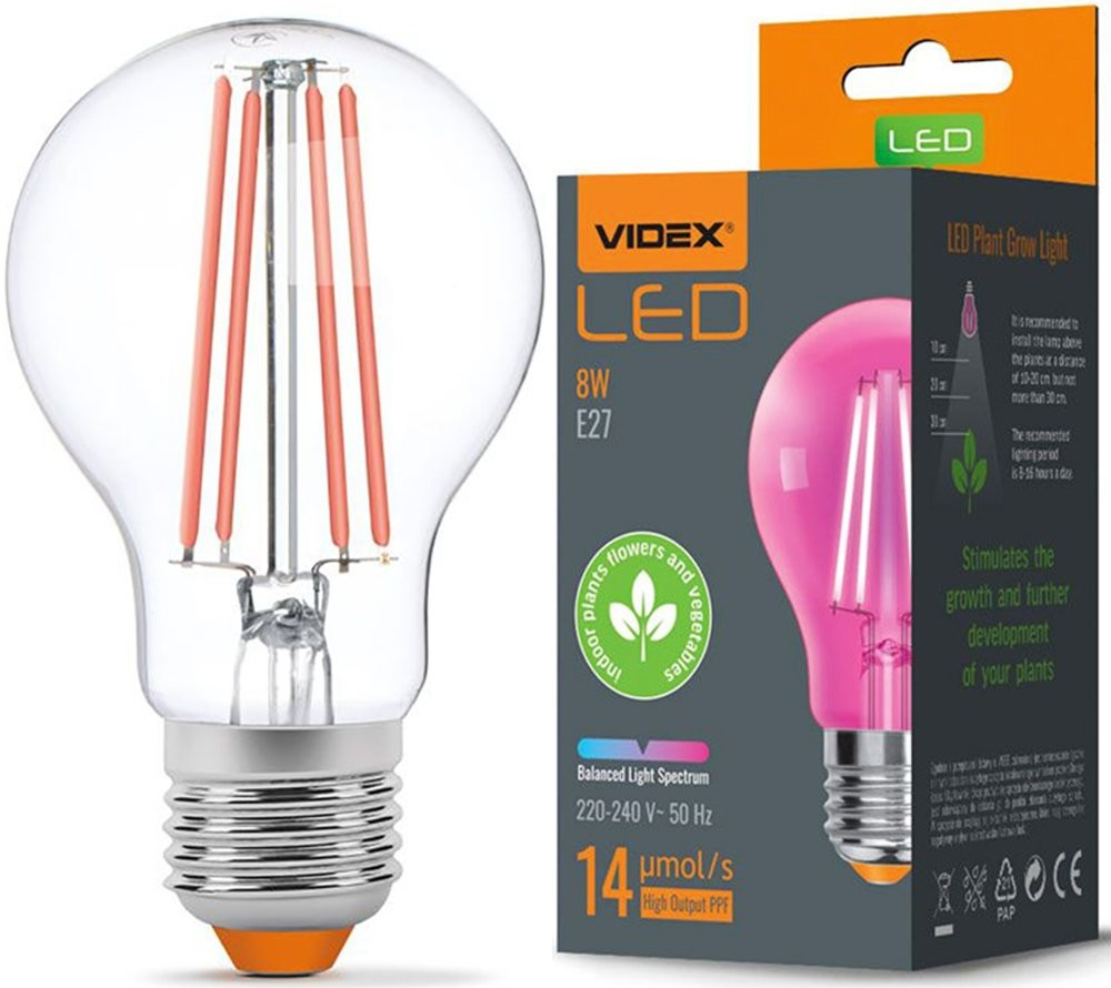 VIDEX LED žárovka E27 8W pro pěstování rostlin