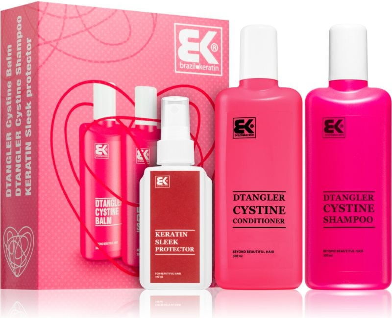 BK Brazil Keratin Dtangler Cystine Love šampon 300 ml + kondicionér 300 ml + olej / sérum 100 ml dárková sada