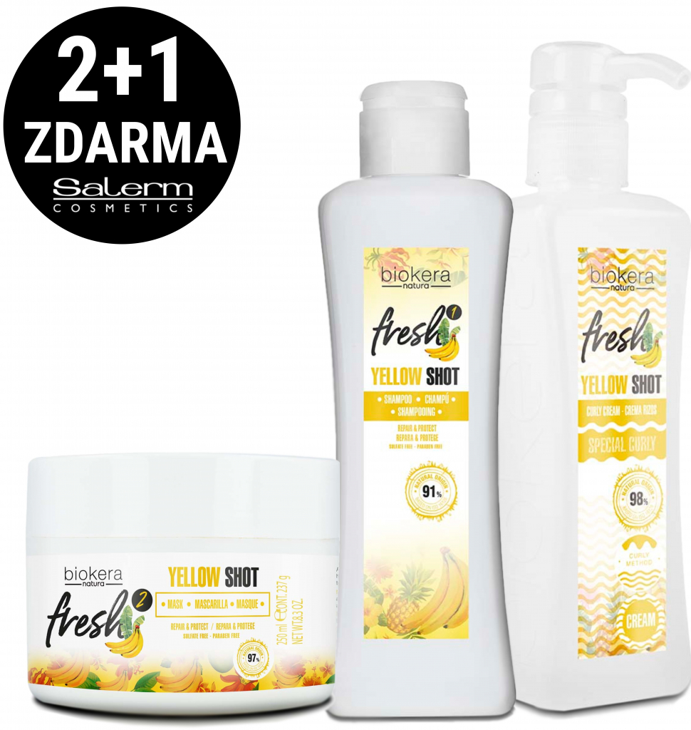 Salerm Biokera Yellow Shot pro vlnité vlasy šampón 300 ml + maska 250 ml + krém 300 ml dárková sada