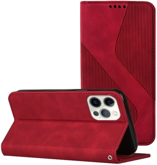 Pouzdro AppleKing kožené flipové se vzorem iPhone 13 Pro Max - červené