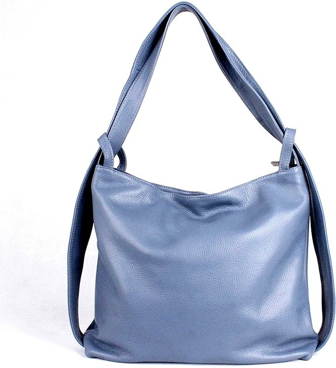 Vera Pelle kabelka a batoh v 1 velká kožená kabelka na rameno a batoh 12 džínově modrá