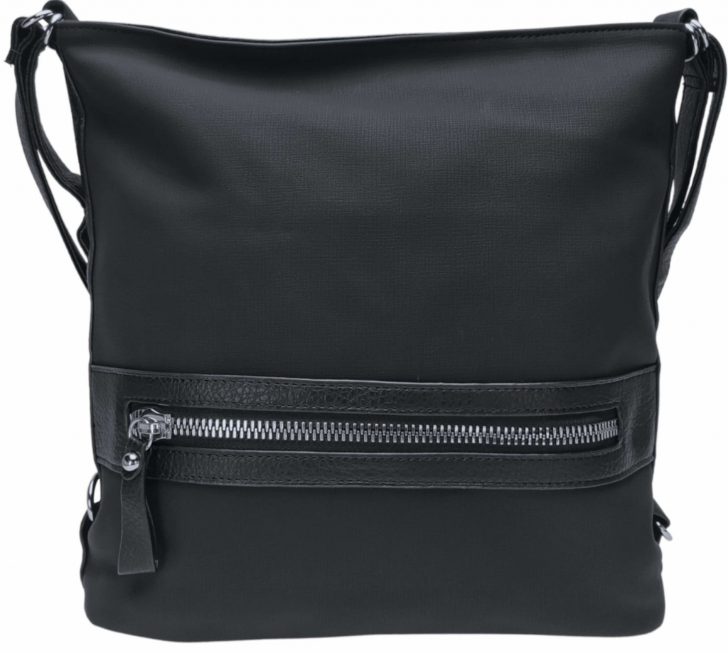 Velká černá kabelka a batoh 2v1 s texturou