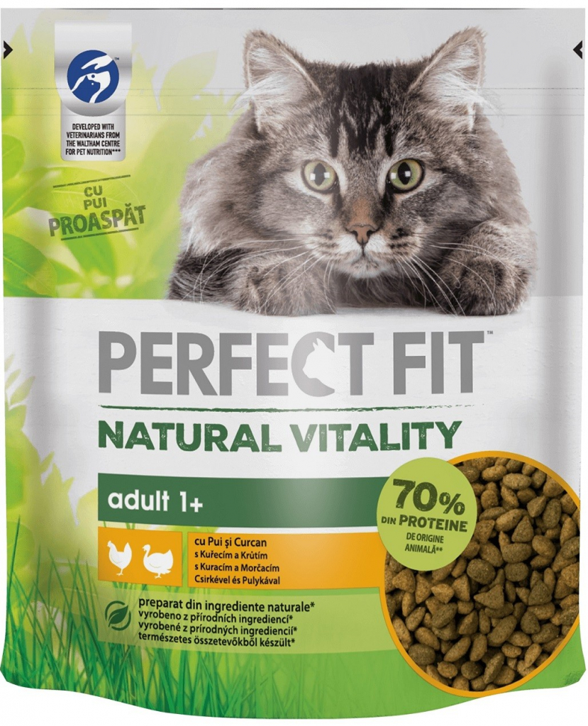 Perfect Fit Natural Vitality Adult 1+ krmivo pro kočky s kuřecím a krůtím masem 650 g