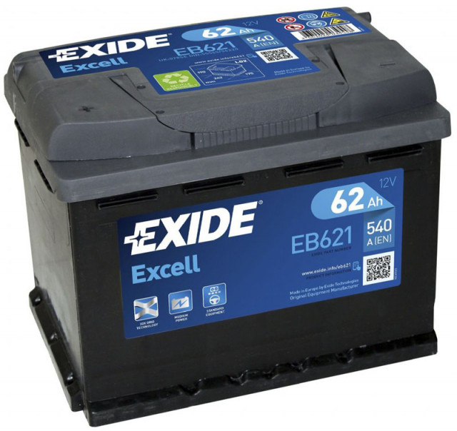 Exide Excell 12V 62Ah 540A EB621