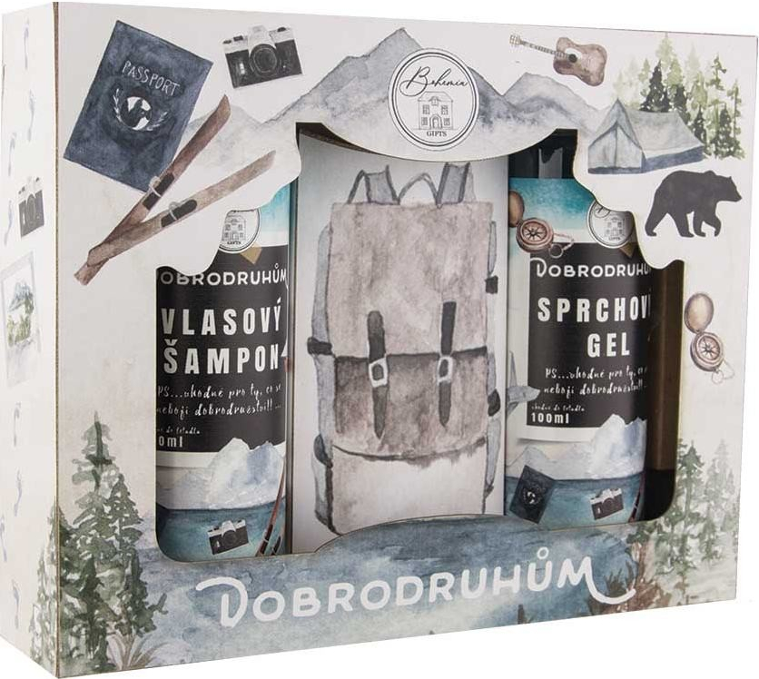 Bohemia Gifts Dobrodruhům sprchový gel 100 ml + šampon na vlasy 100 ml + ručně vyráběné mýdlo 100 ml dárková sada