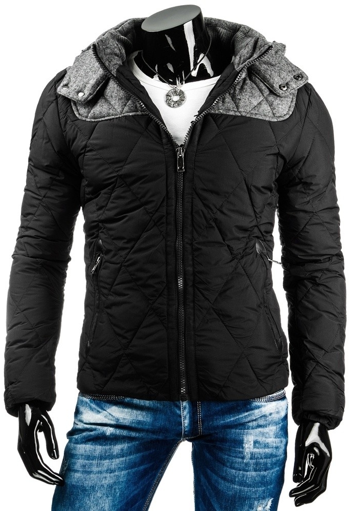 Pánská prošívaná zimní bunda s odnímatelnou kapucí černá