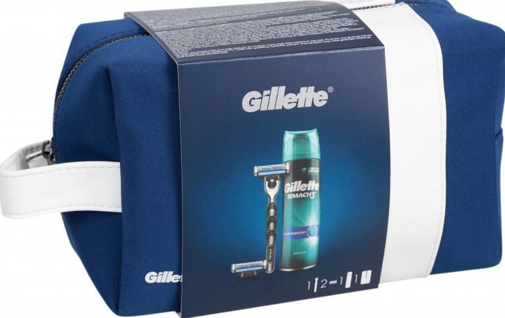 Gillette Mach 3 holicí strojek + náhradní hlavice 2 ks + Comfort gel na holení 200 ml + etue dárková sada